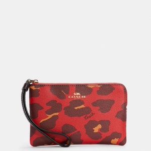 Coach Corner Zip Wristlet With Leopard Print
